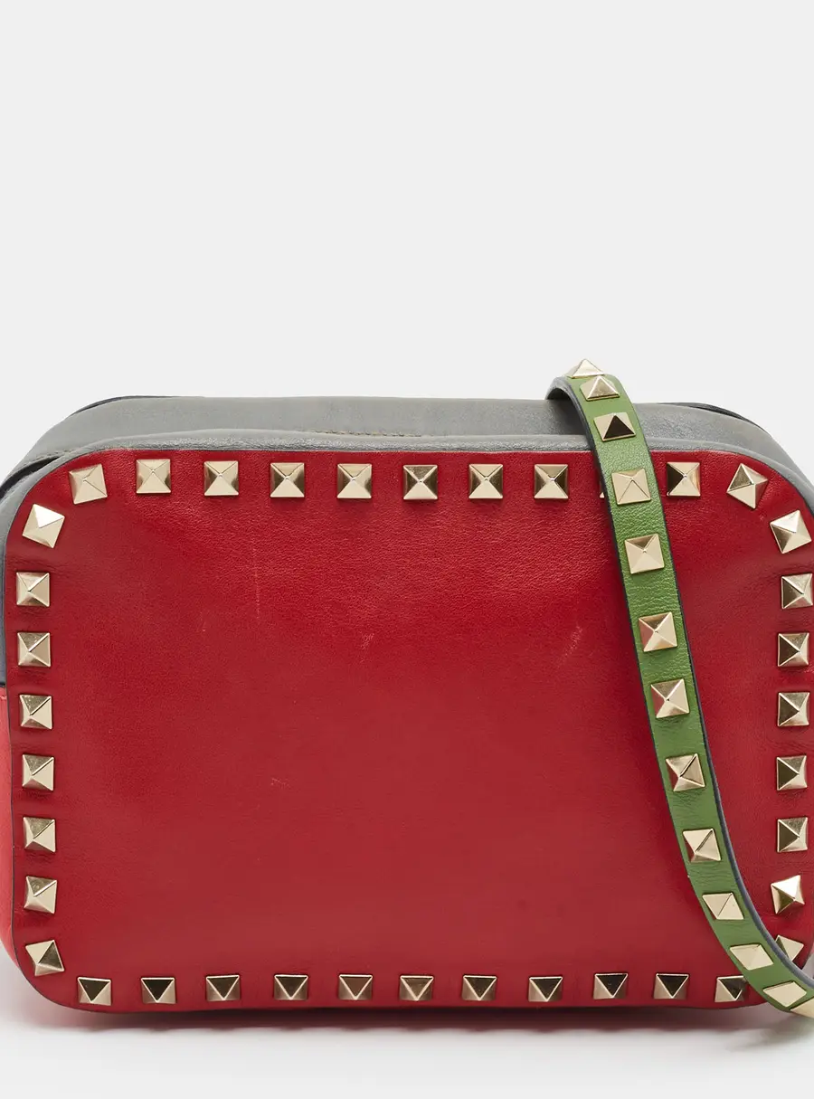 Valentino Rockstud Tricolor Leather Camera Crossbody Bag