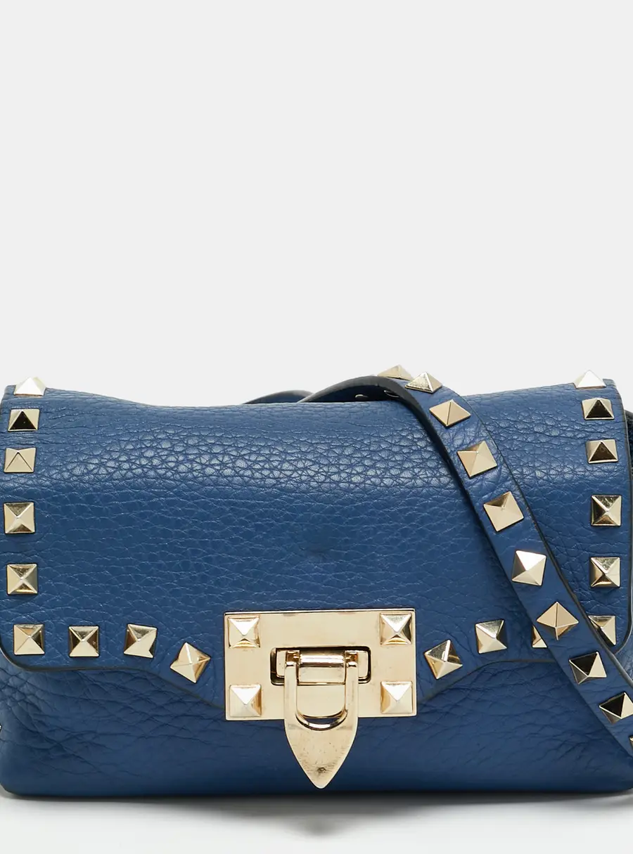 Valentino Rockstud Mini Blue Leather Crossbody Bag