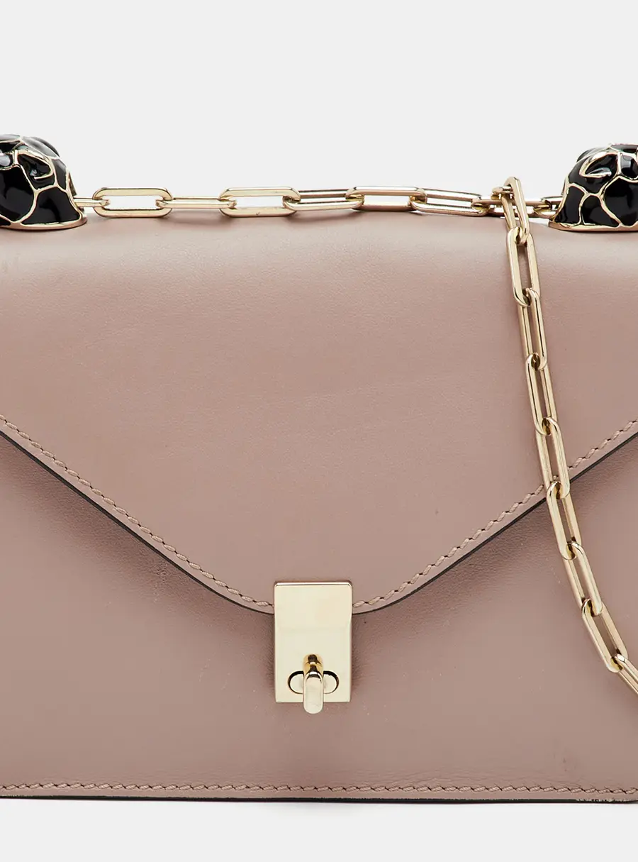 Valentino Panther Beige Leather Chain Shoulder Bag