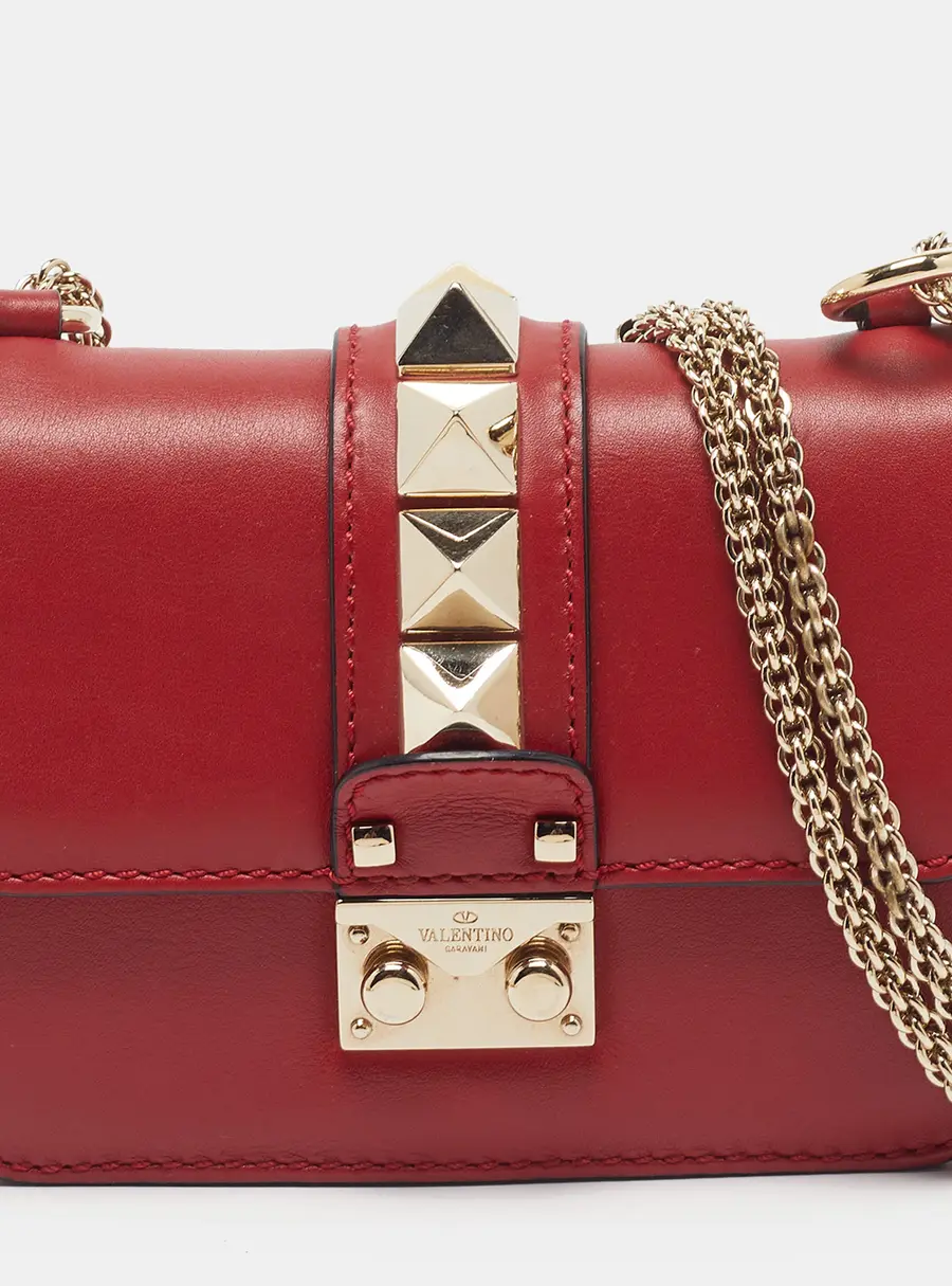 Valentino Glam Lock Small Red Leather Shoulder Bag