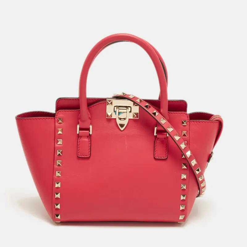 Valentino Fuchsia Trapeze Rockstud Mini Leather Tote