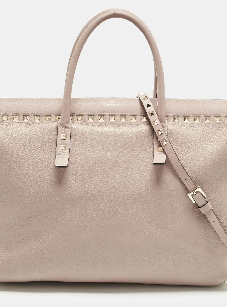 Valentino Rockstud Beige Leather Frame Tote