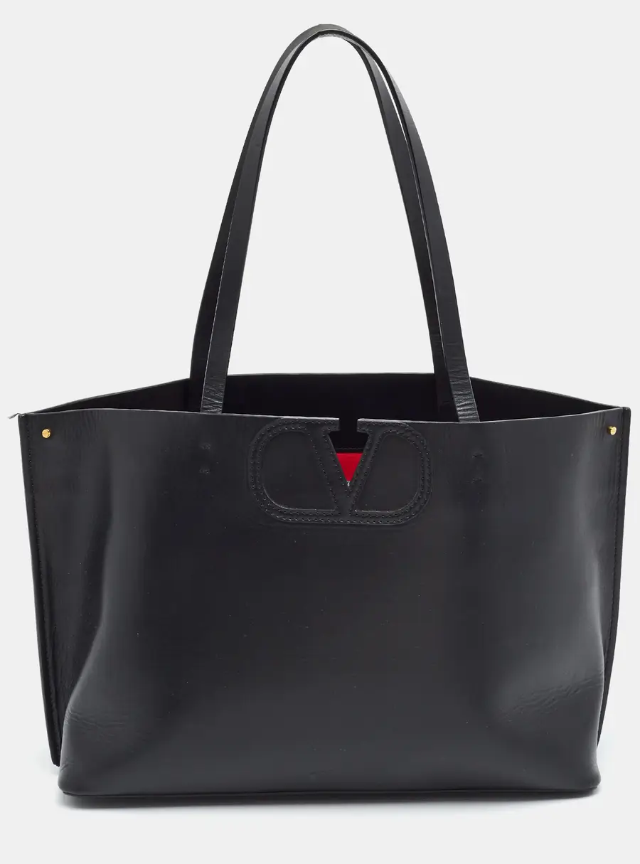 Valentino VLogo Black Leather Shopper Tote