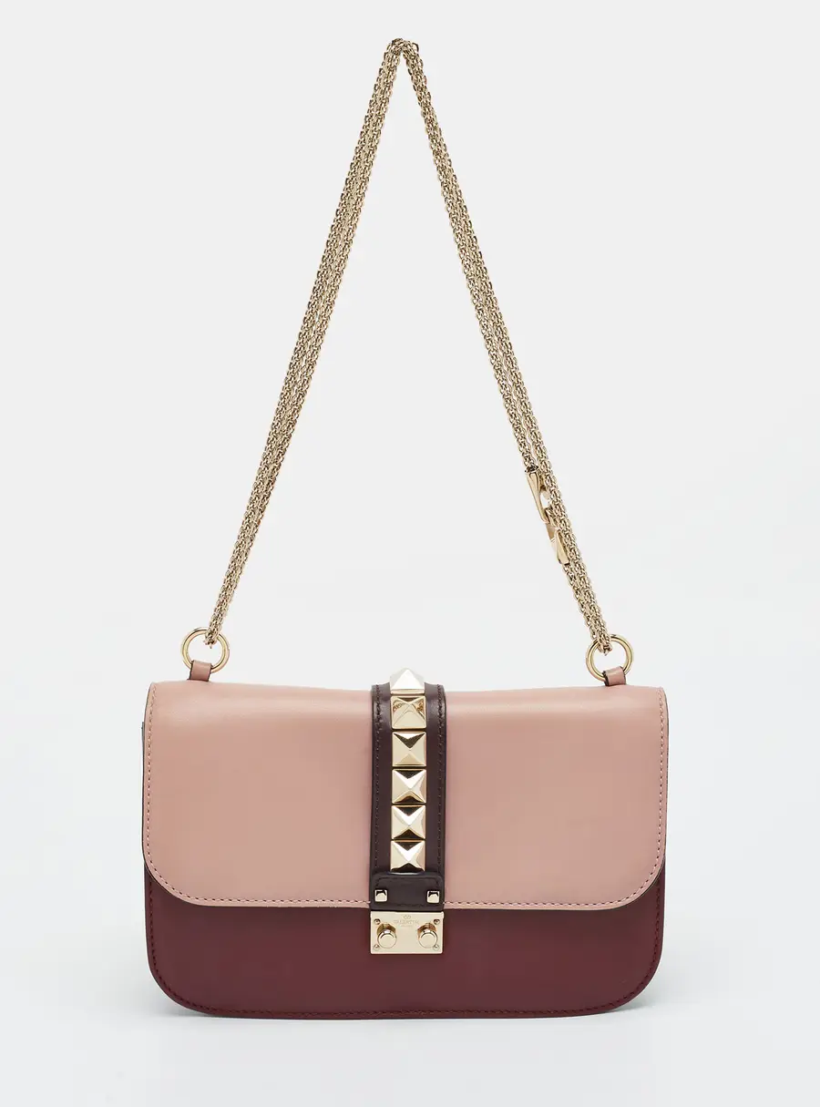Valentino Rockstud Glam Lock Medium Burgundy/Red Leather Flap Bag
