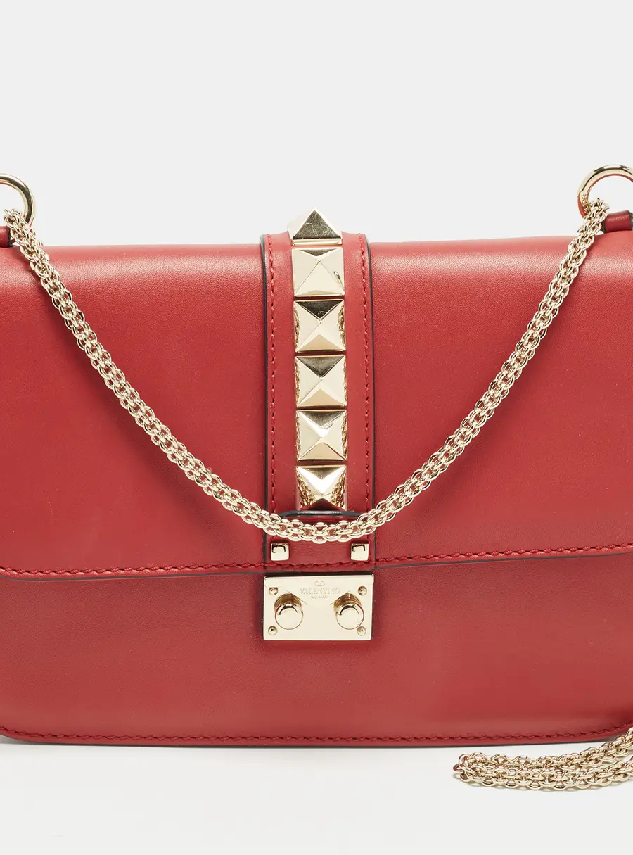 Valentino Glam Lock Medium Red Leather Shoulder Bag