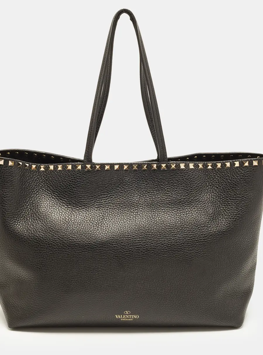 Valentino Rockstud Black Leather Shopper Tote
