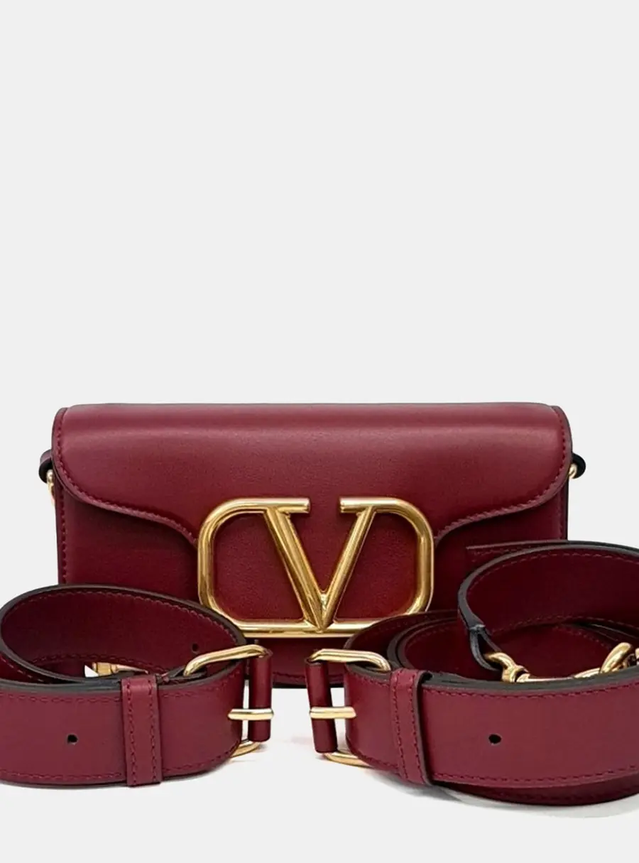 Valentino Red Leather V-logo Tote and Crossbody Bag