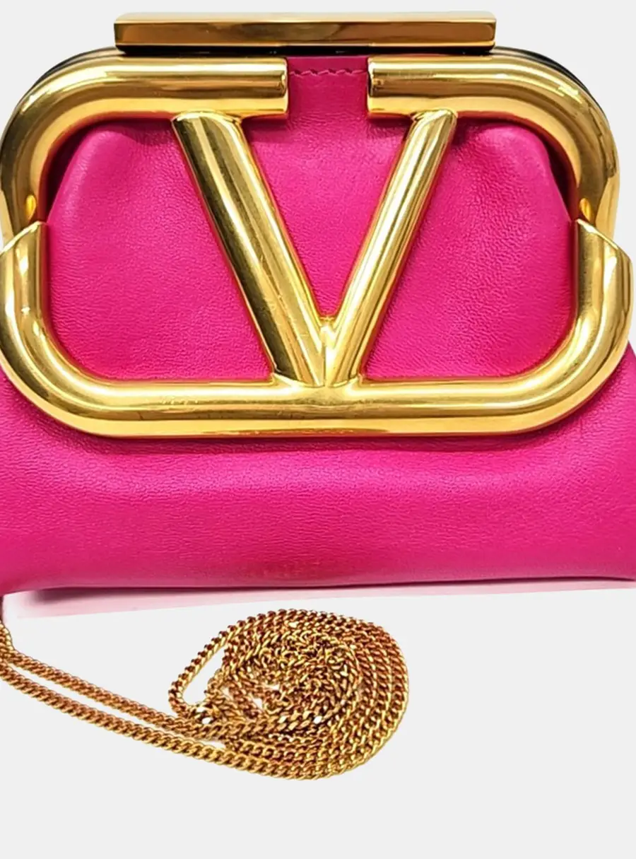 Valentino Pink Leather Superbee Clutch/Crossbody Bag