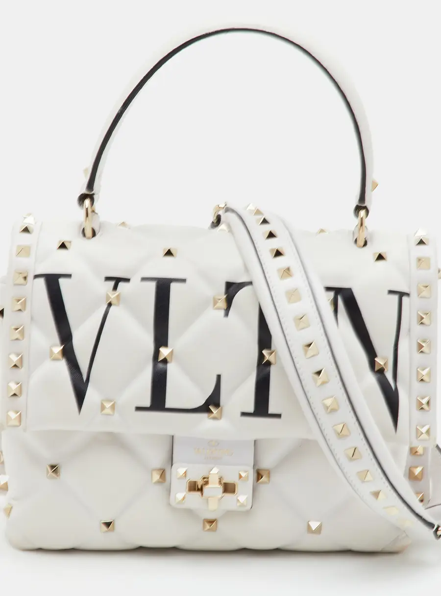 Valentino VLTN Spike Rockstud White Quilted Leather Top Handle Bag