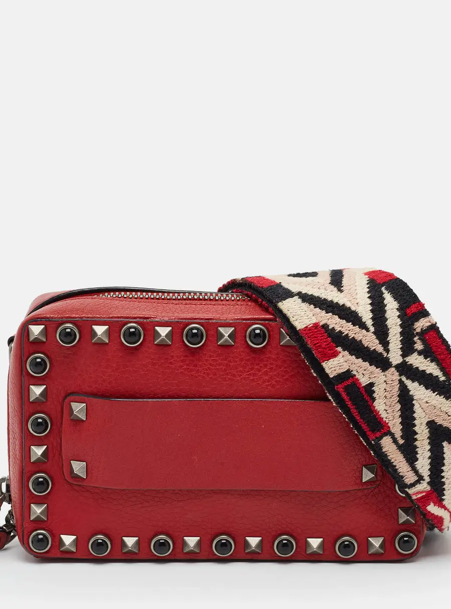 Valentino Rolling Rockstud Red Leather Camera Bag
