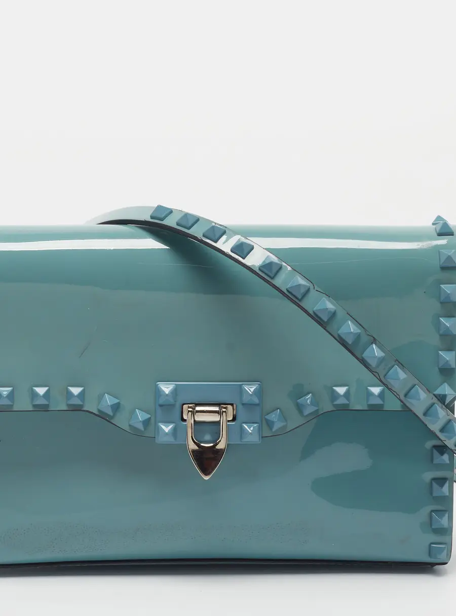Valentino Rockstud Flap Blue Patent Leather Crossbody Bag