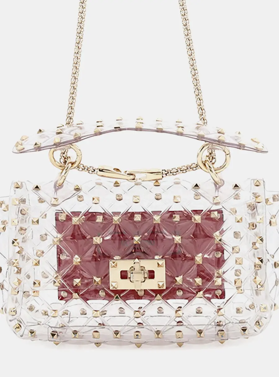 Valentino Garavani Rockstud Small Transparent Clear PVC Leather Shoulder Bag