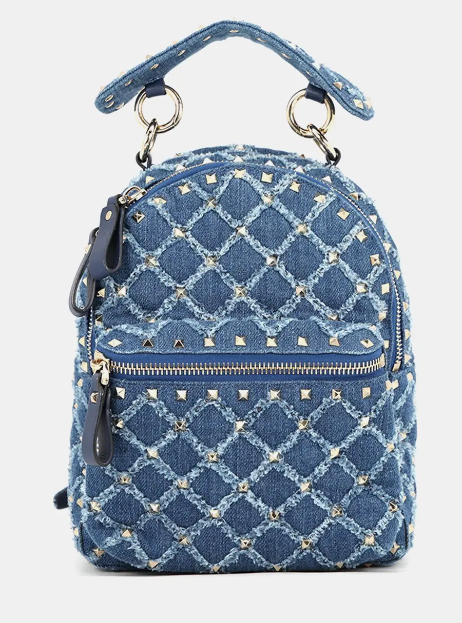 Valentino Garavani Mini Blue Denim Studded Backpack Bag