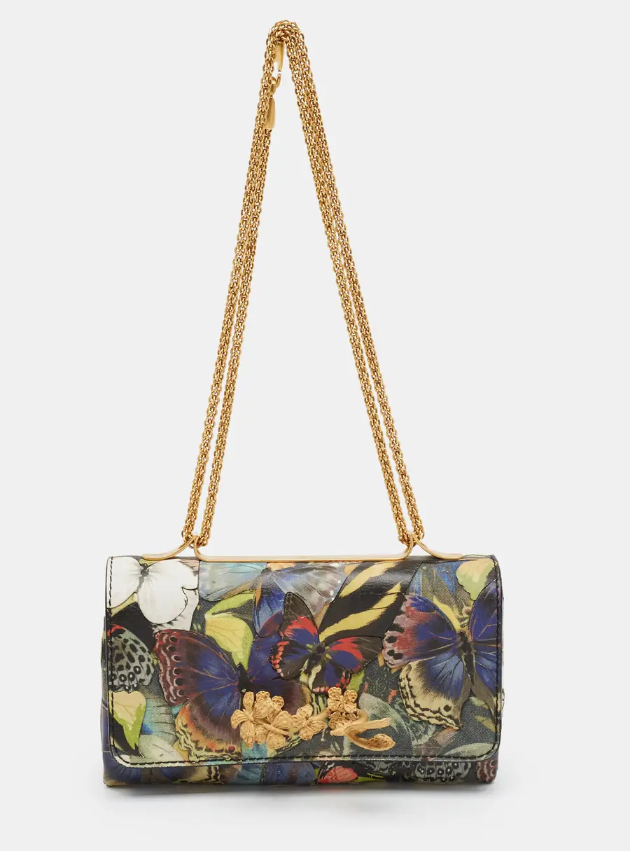 Valentino Va Va Voom Camubutterfly Multicolor Canvas and Leather Shoulder Bag