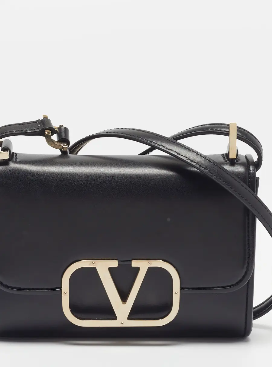 Valentino VLogo Flap Black Leather Crossbody Bag