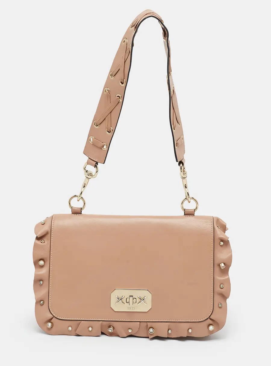 Red Valentino Rock Ruffles Beige Leather Shoulder Bag