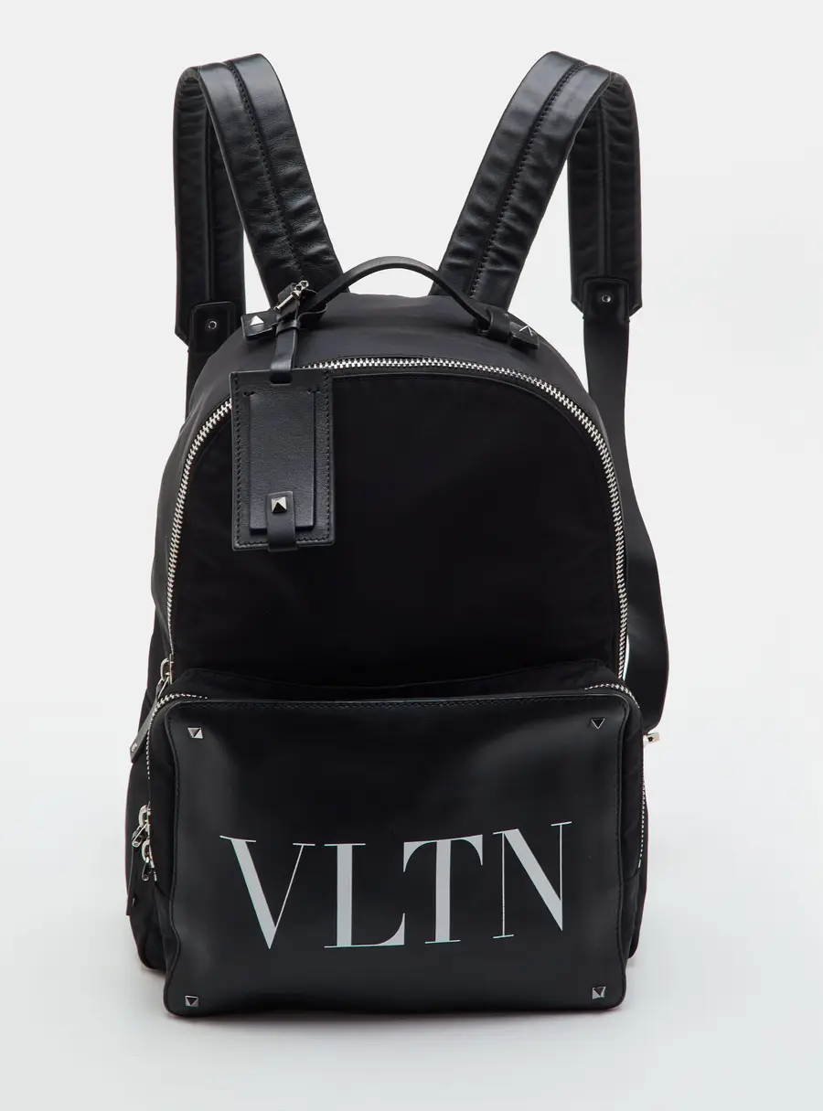 Valentino VLTN Black Leather and Nylon Backpack