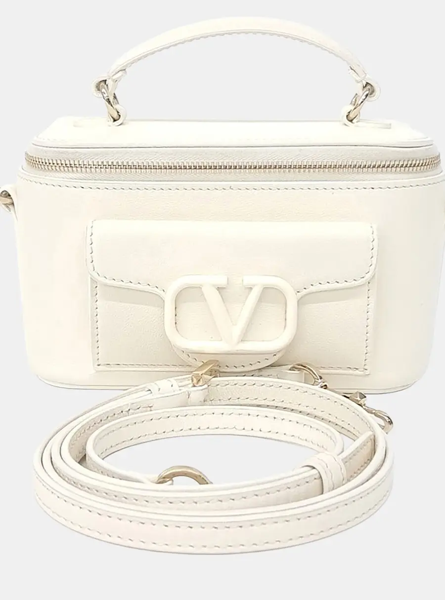 Valentino White Leather Rocco Vanity Bag
