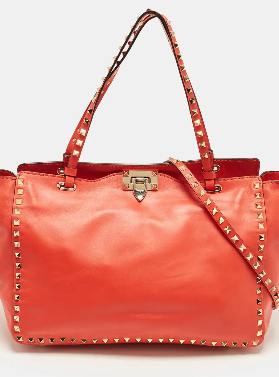 Valentino Rockstud Trapeze Medium Red Leather Tote