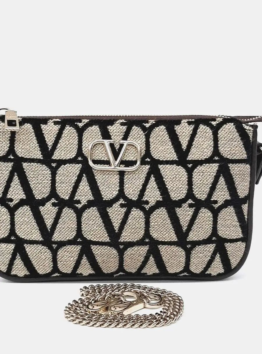Valentino Beige/Black Canvas Shoulder Bag