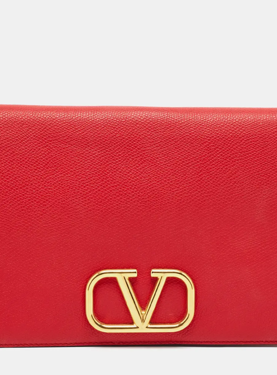 Valentino VLogo Red Leather Flap Clutch