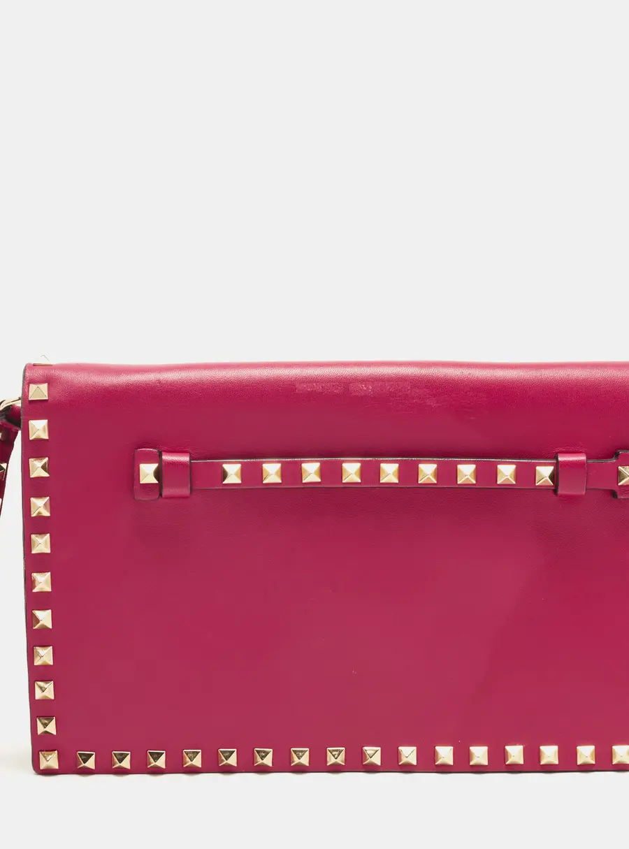 Valentino Rockstud Fuchsia Leather Wristlet Clutch