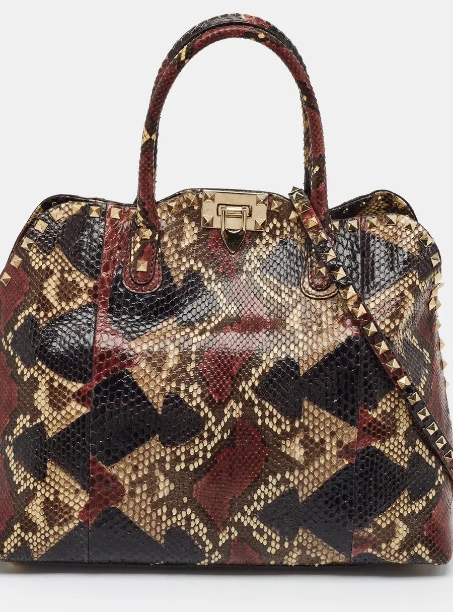 Valentino Rockstud Dome Multicolor Python Satchel