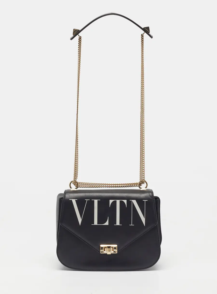 Valentino VLTN Black Leather Flap Shoulder Bag