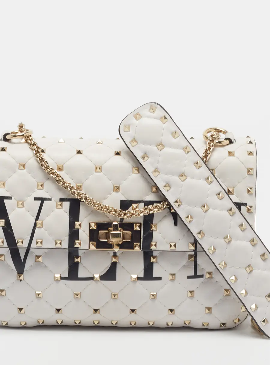 Valentino Rockstud Spike VLTN Medium White Quilted Leather Bag