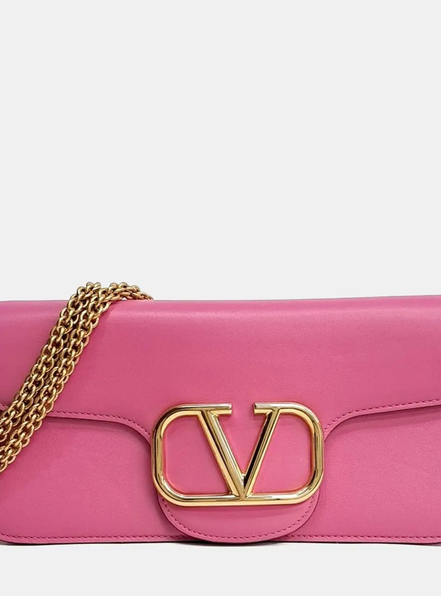 Valentino Pink Leather V-logo Rocco shoulder bag