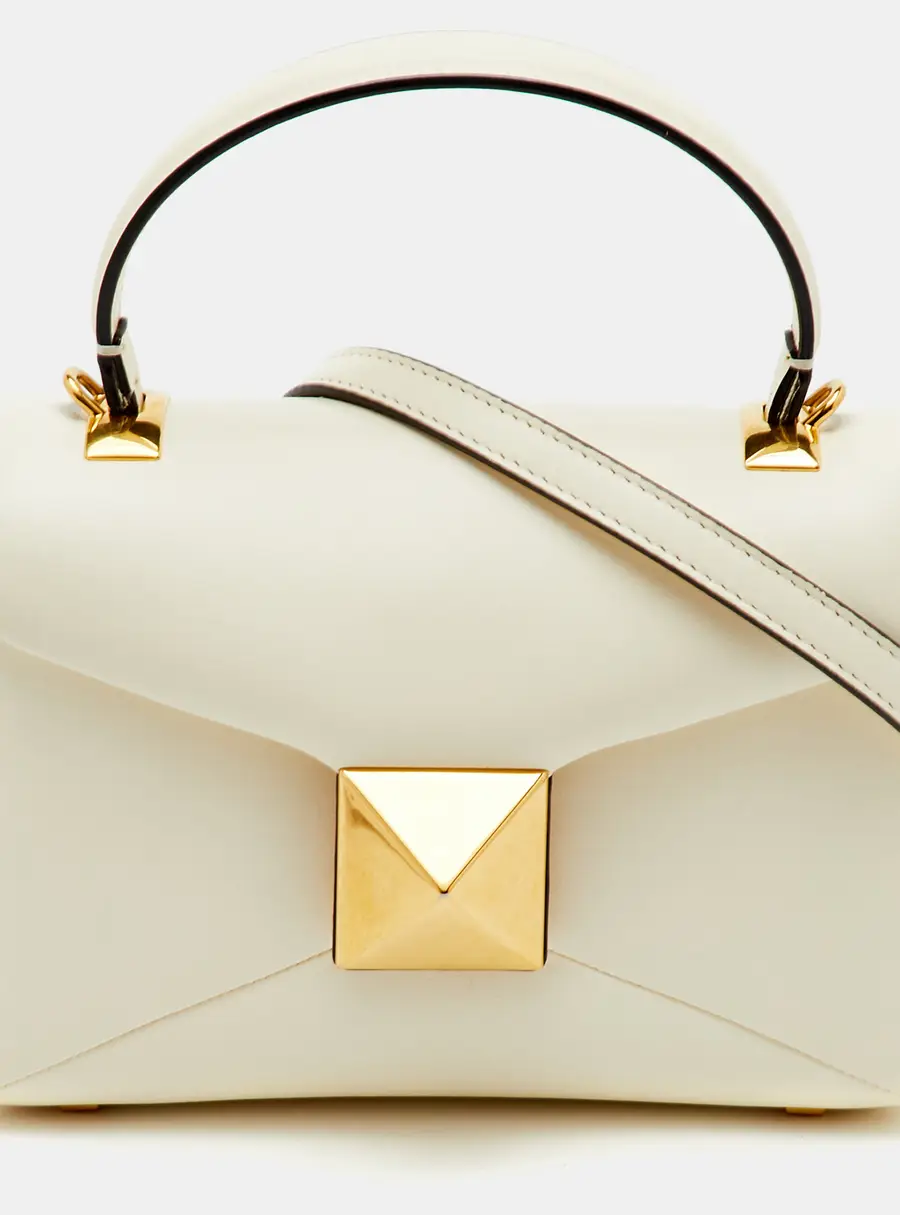 Valentino Roman Stud Off White Leather Flap Top Handle Bag