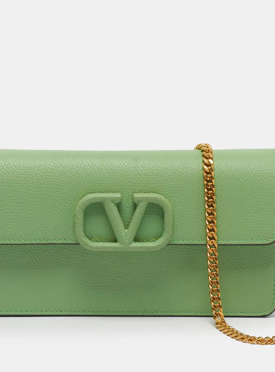 Valentino VLogo Light Green Leather Wallet On Chain