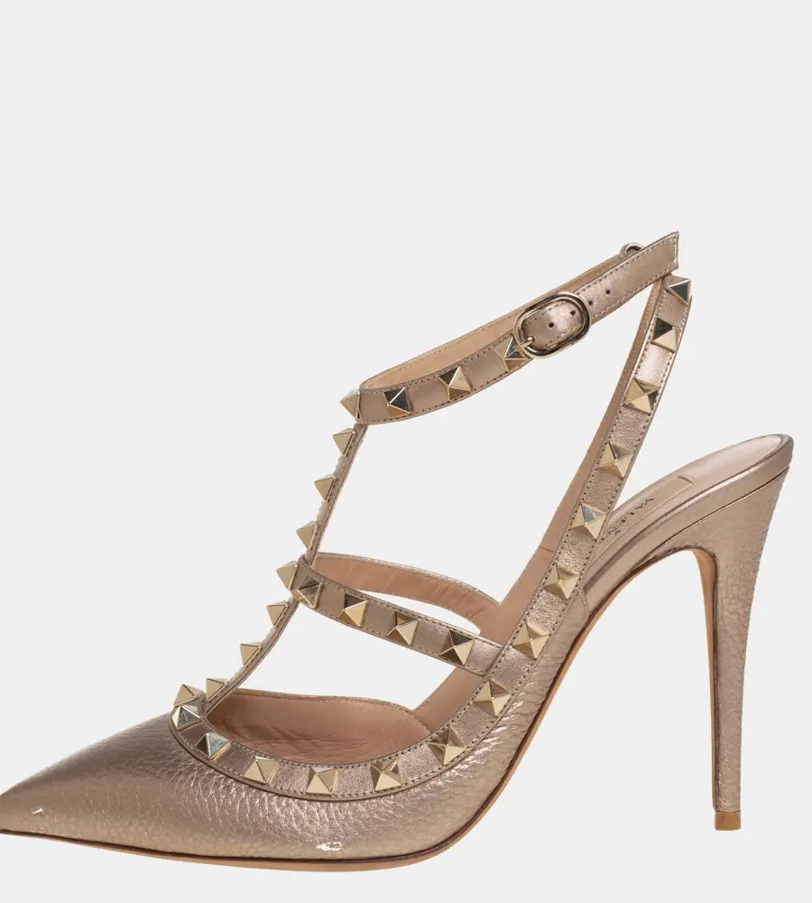 Valentino Gold Leather Rockstud  Ankle Strap Sandals Size 39.5