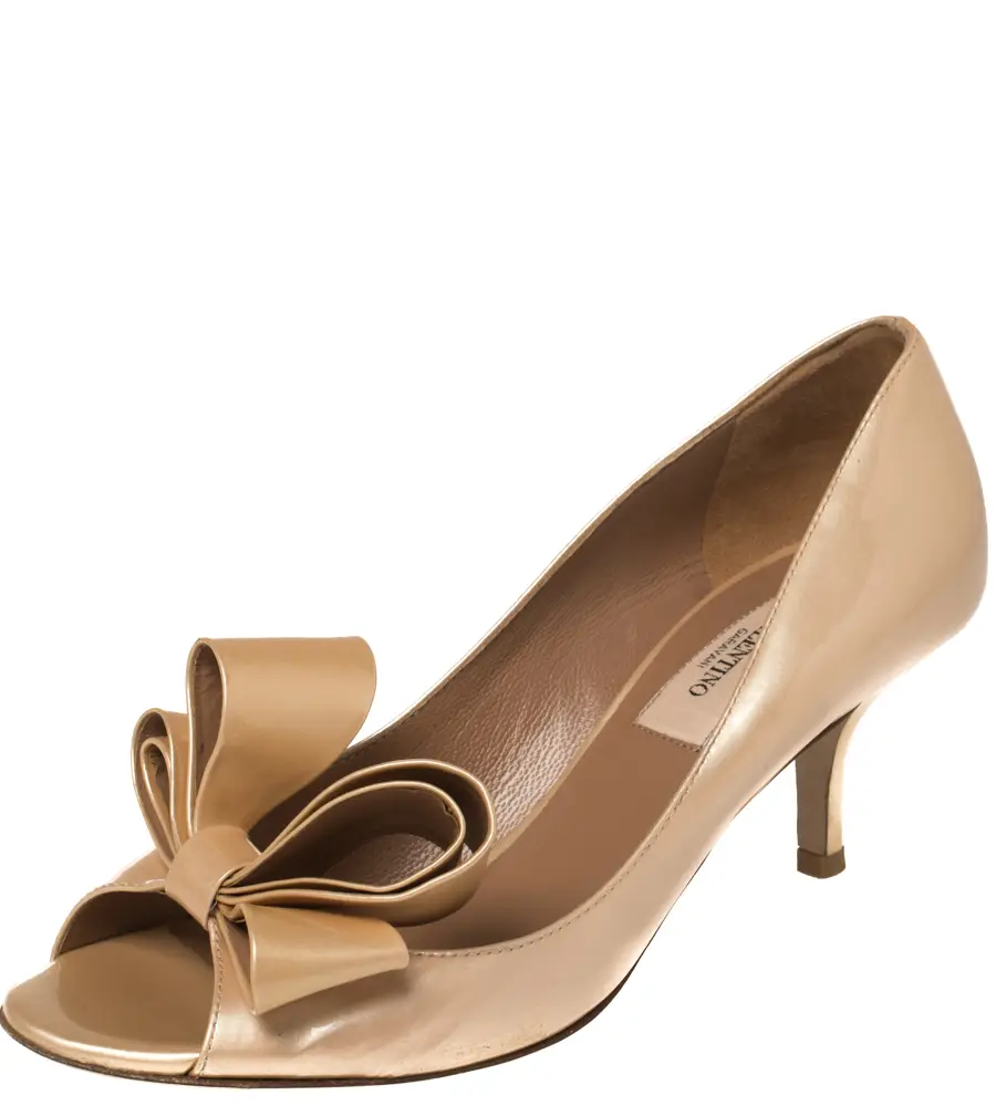Valentino Beige Patent Leather Bow Accents Pumps Size 36