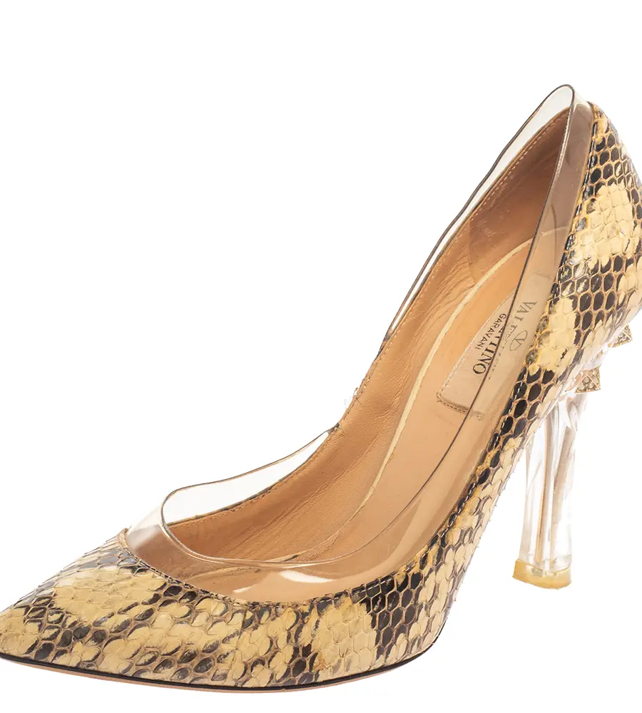 Valentino Beige/Brown Python Leather And PVC  Embellishment Pumps Size 36