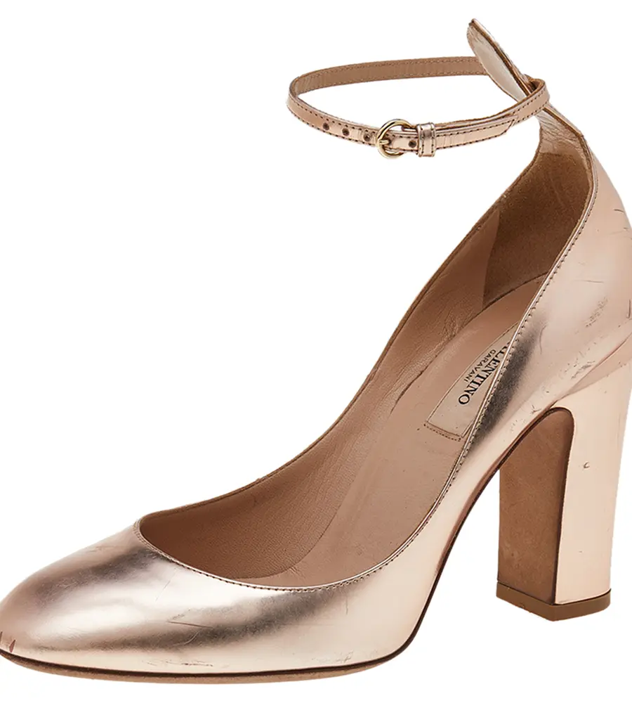 Valentino Metallic Pink Leather Tango Mary Jane Pumps Size 36.5