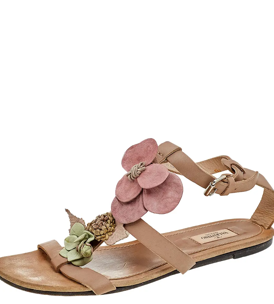 Valentino Brown Leather Ankle Strap Sandals Size 39