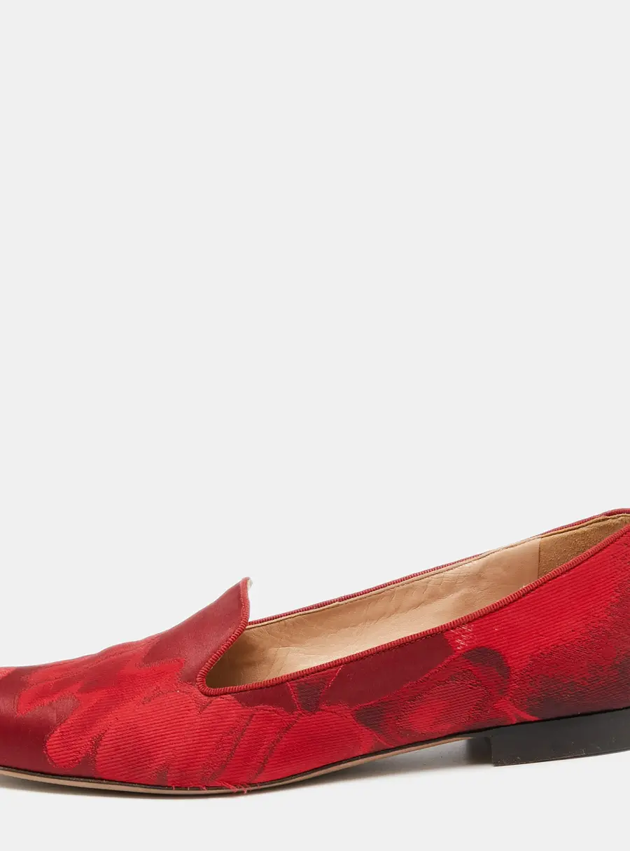 Valentino Red Satin Embroidered Smoking Slippers Size 40