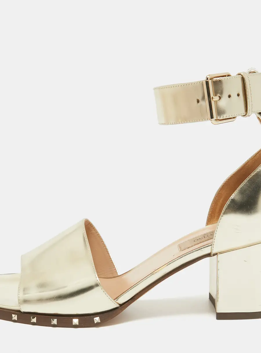 Valentino Gold Leather Soul Rockstud Ankle Strap Sandals Size 38