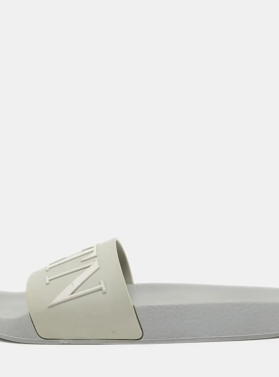 Valentino Grey Rubber VLTN Flat Slides Size 40