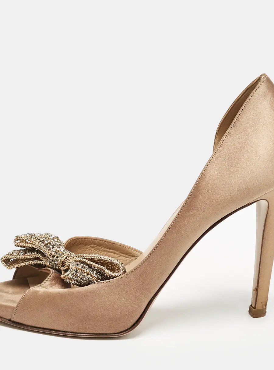 Valentino Beige Satin Couture Bow D 'Orsay Peep Toe Pumps Size 37.5