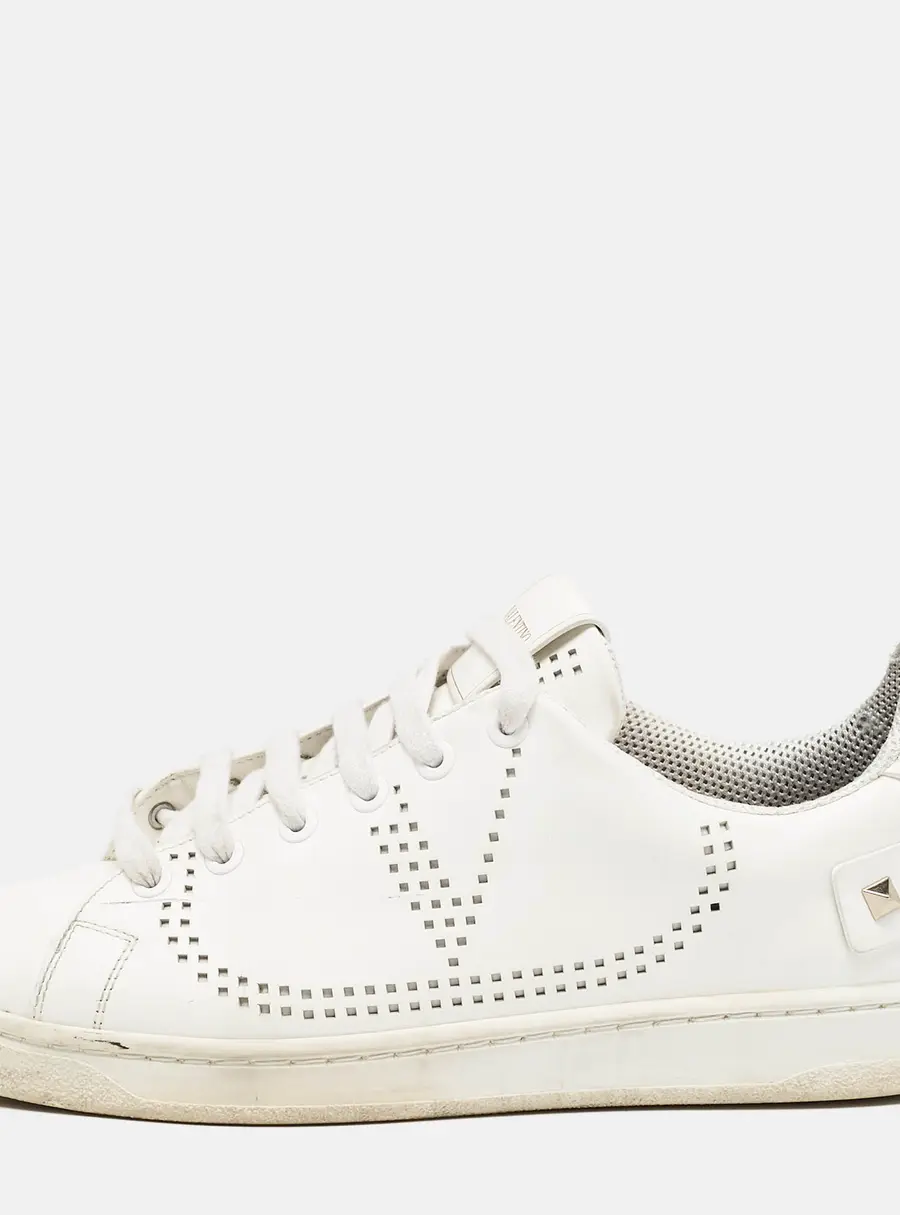 Valentino White Leather Bianco Backnet Low Top Sneakers Size 39.5