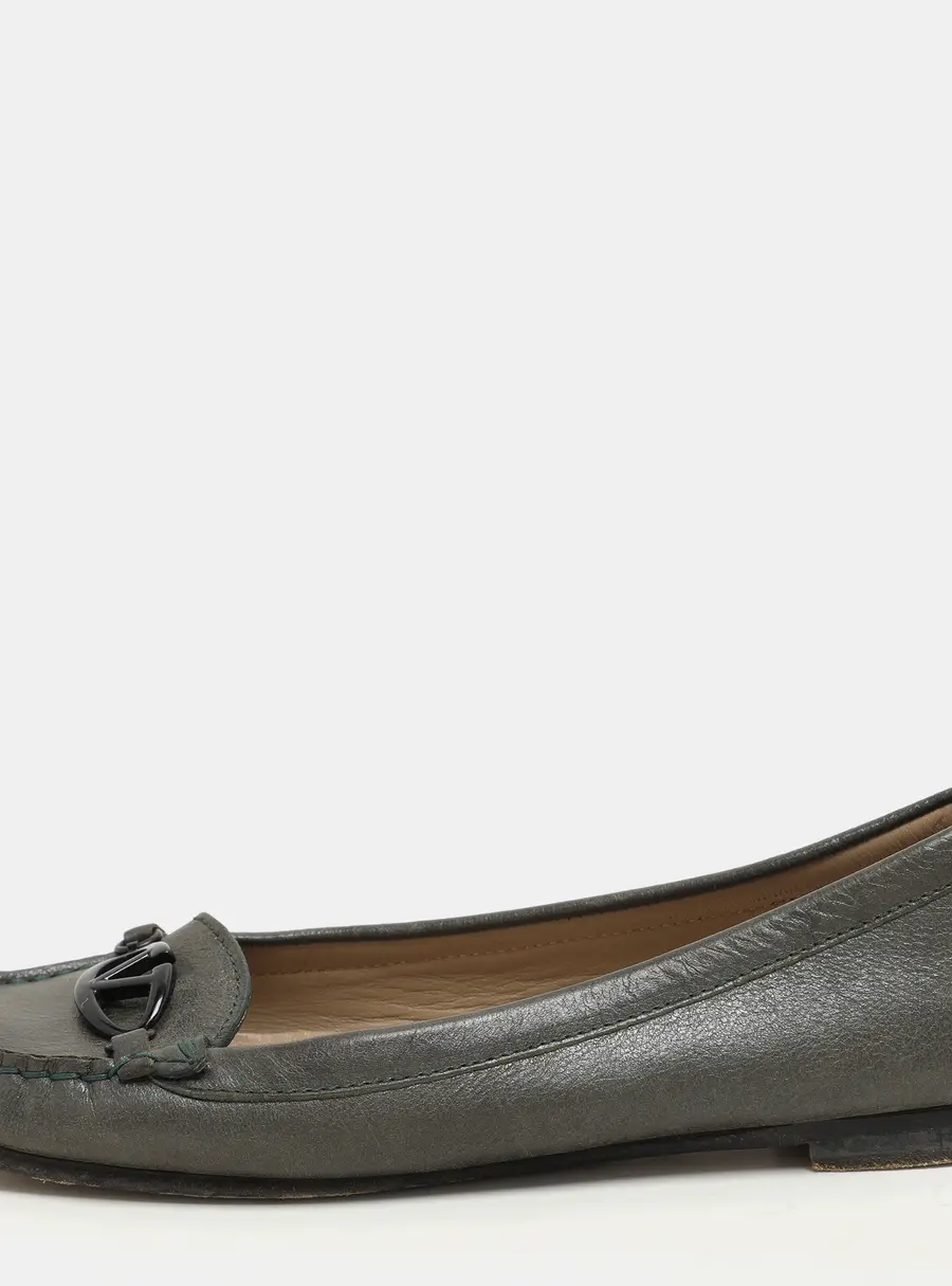 Valentino Green Leather Vlogo Loafers Size 37.5