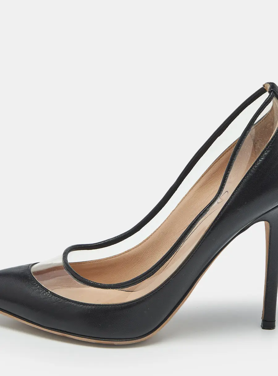 Valentino Black Leather and PVC Dollybow Pointed Toe Pumps Size 37