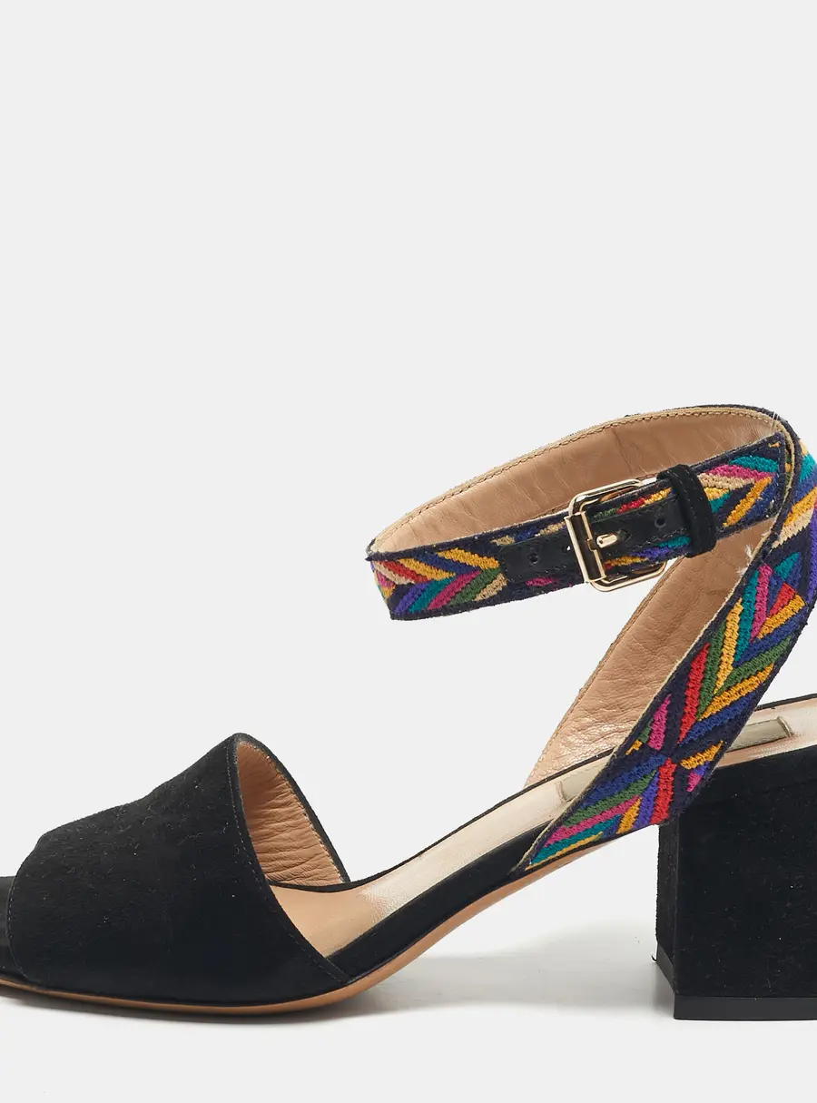 Valentino Black Suede Multicolor Ankle Strap Sandals Size 35.5