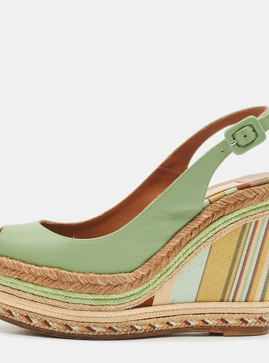 Valentino Light Green Leather Native Couture 1975 Wedge Espadrille Sandals Size 36.5