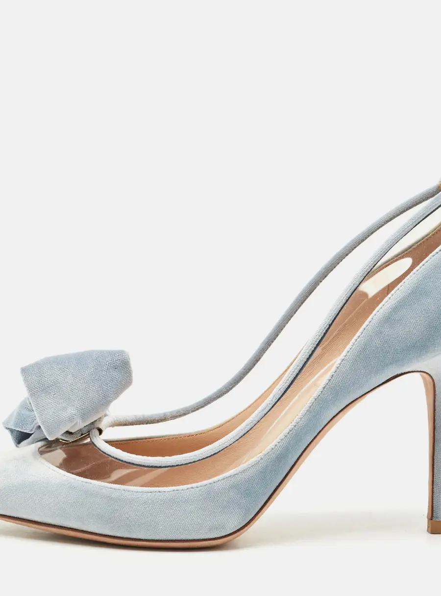 Valentino Light Blue PVC and Velvet Dollybow Pumps Size 37