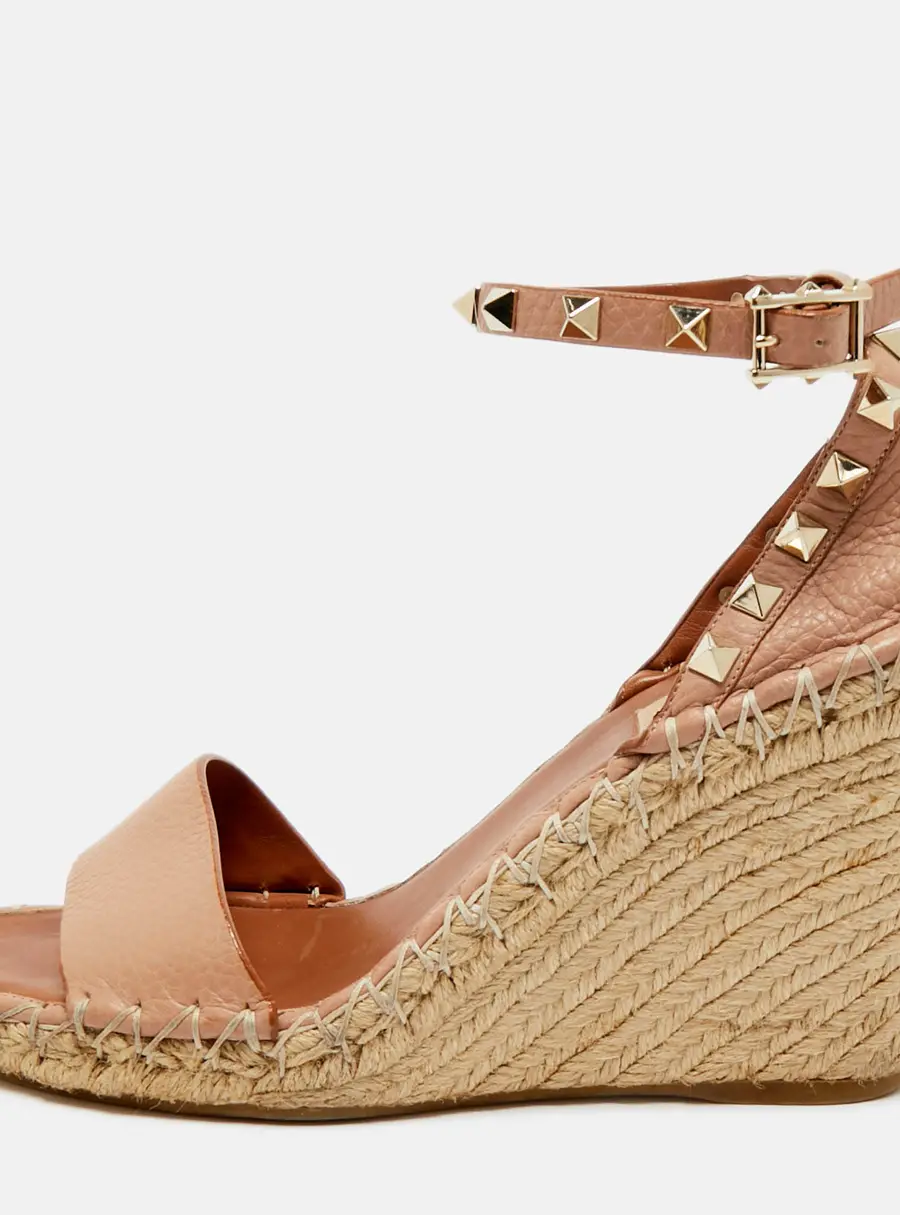Valentino Beige Leather Rockstud Wedge Sandals Size 38