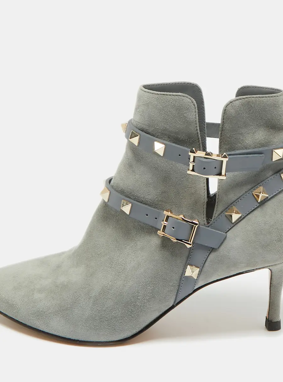 Valentino Blue Leather and Suede Rockstud Ankle Length Boots Size 36.5