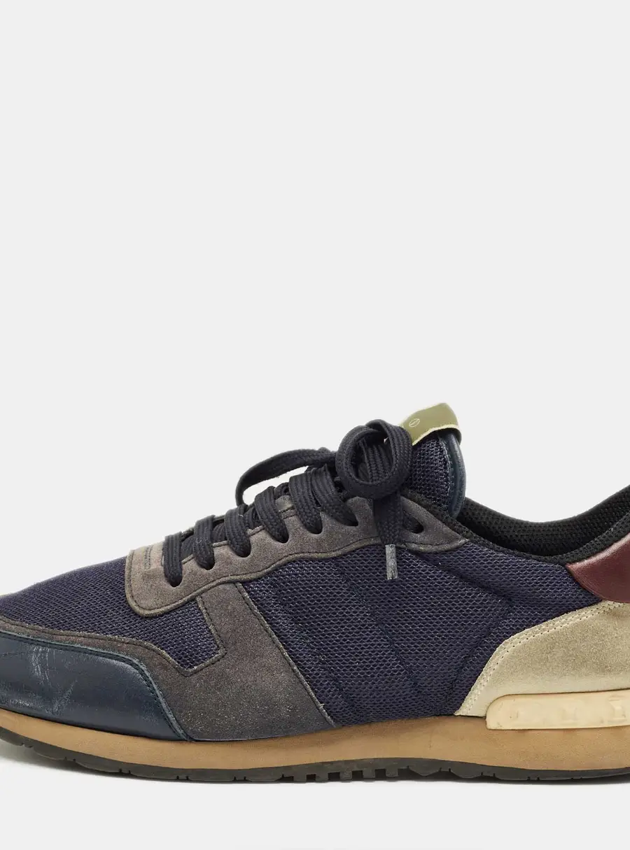 Valentino Rockrunner Size 42 Blue Leather, Mesh and Suede Lace Up Sneakers